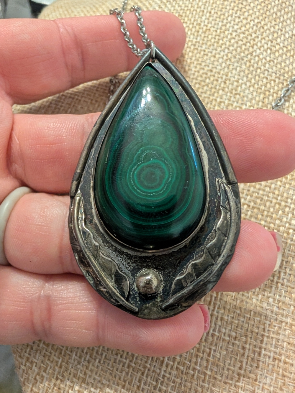 Vintage Bell Trading Post Sterling Silver Malachite Pendant Necklace Southwester